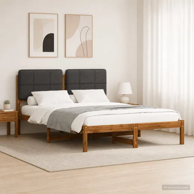 vidaXL Bedframe met gestoffeerd hoofdbord Naturel en donkergrijs Tan