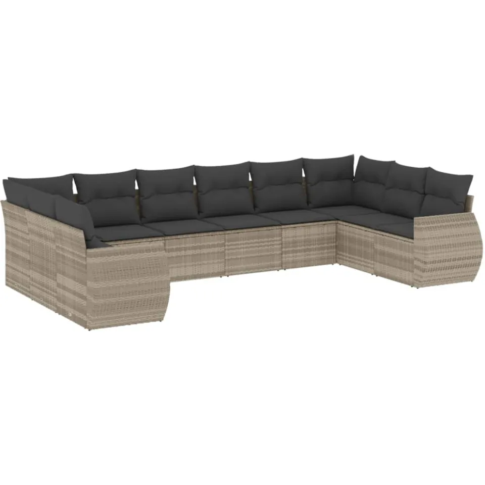 vidaXL 10-delige Loungeset met kussens poly rattan lichtgrijs grijs, foto 3