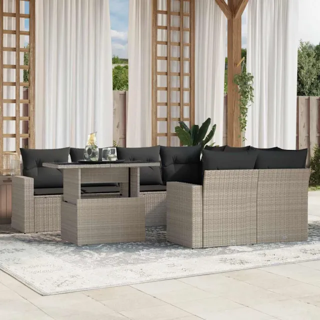 vidaXL 9-delige Loungeset met kussens poly rattan lichtgrijs grijs, foto 2