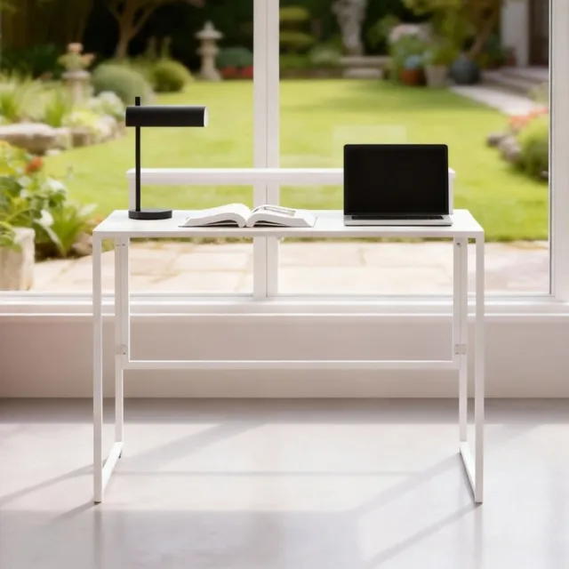 MODFU Inklapbaar Bureau - Met Afneembare Monitorverhoger - Ruimtebesparend - Voor Werkkamer - Hout En Staal - Wit - 100 X 48 X 87,5 Cm