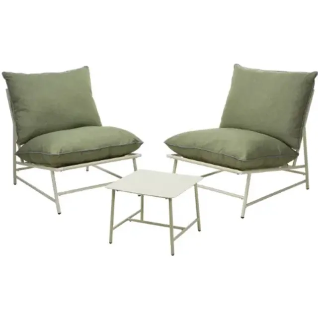 Pro Garden ProGarden 3-delige Tuinmeubelset – 2 Stoelen + Tafel – Inclusief Kussens – Groen/Wit Beige
