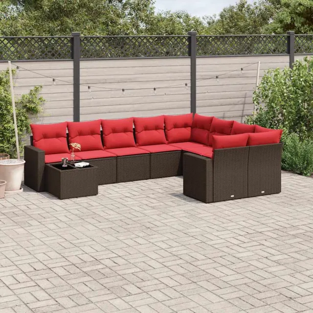 vidaXL 10-delige Loungeset met kussens poly rattan bruin, foto 2