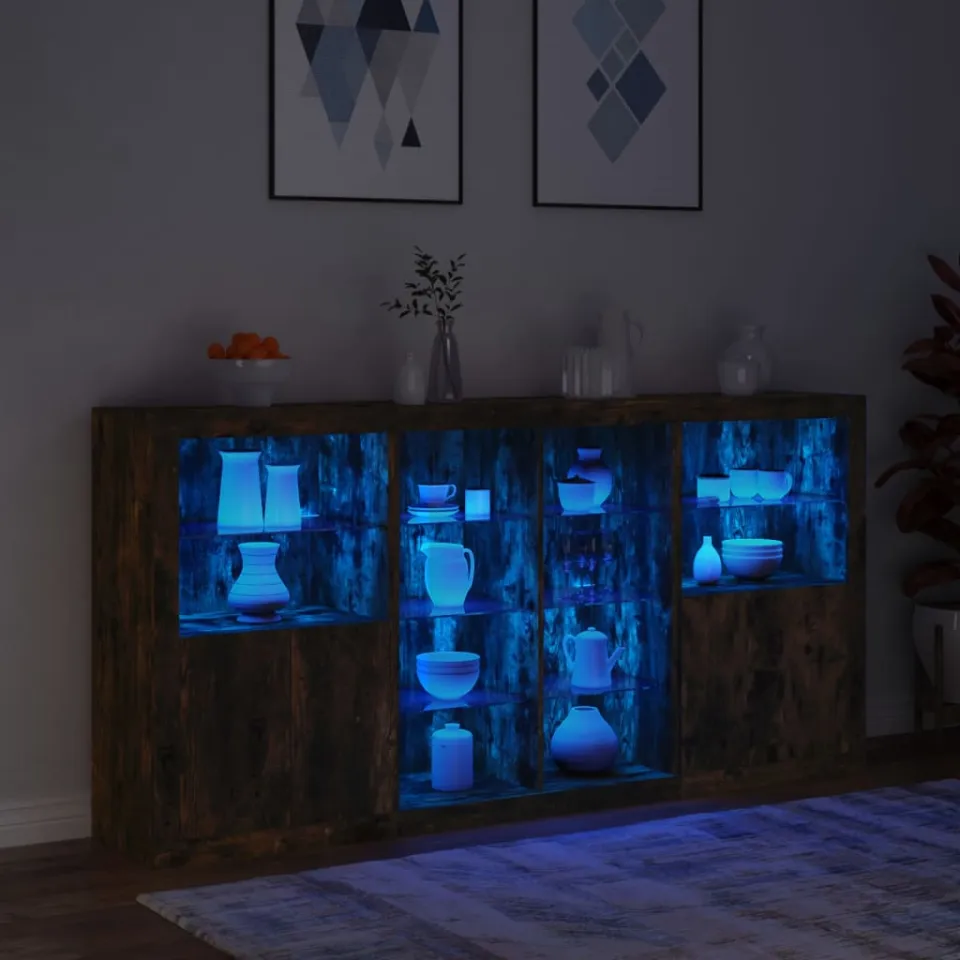 vidaXL Dressoir met LED-verlichting 202x37x100 cm gerookt eikenkleurig, foto 4