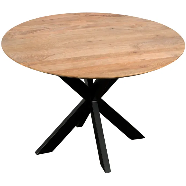 QUVIO Eettafel Sofia - Rond - Ø120 - Stalen kruispoot - FSC-gecertificeerd mangohout - Naturel