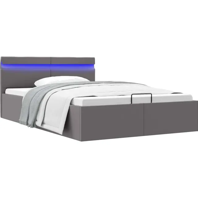 vidaXL Bedframe met opslag hydraulisch LED kunstleer grijs 140x200 cm
