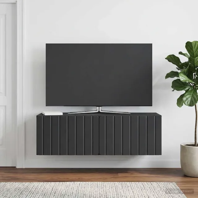 vidaXL Wandbeugel TV-kast 98 x 31 x 30 cm Zwart Bewerkt hout
