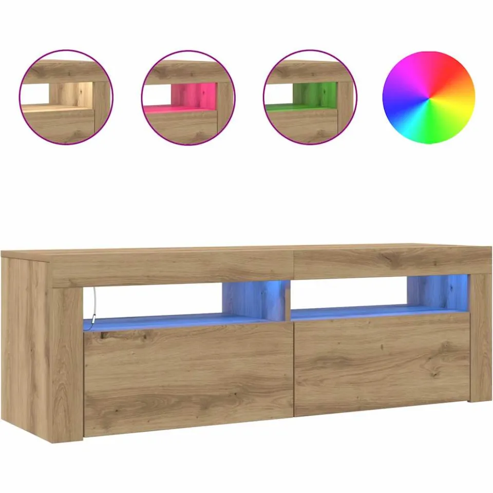 vidaXL Tv-meubel met LED 120x35x40 cm bewerkt hout artisanaal eiken, foto 4