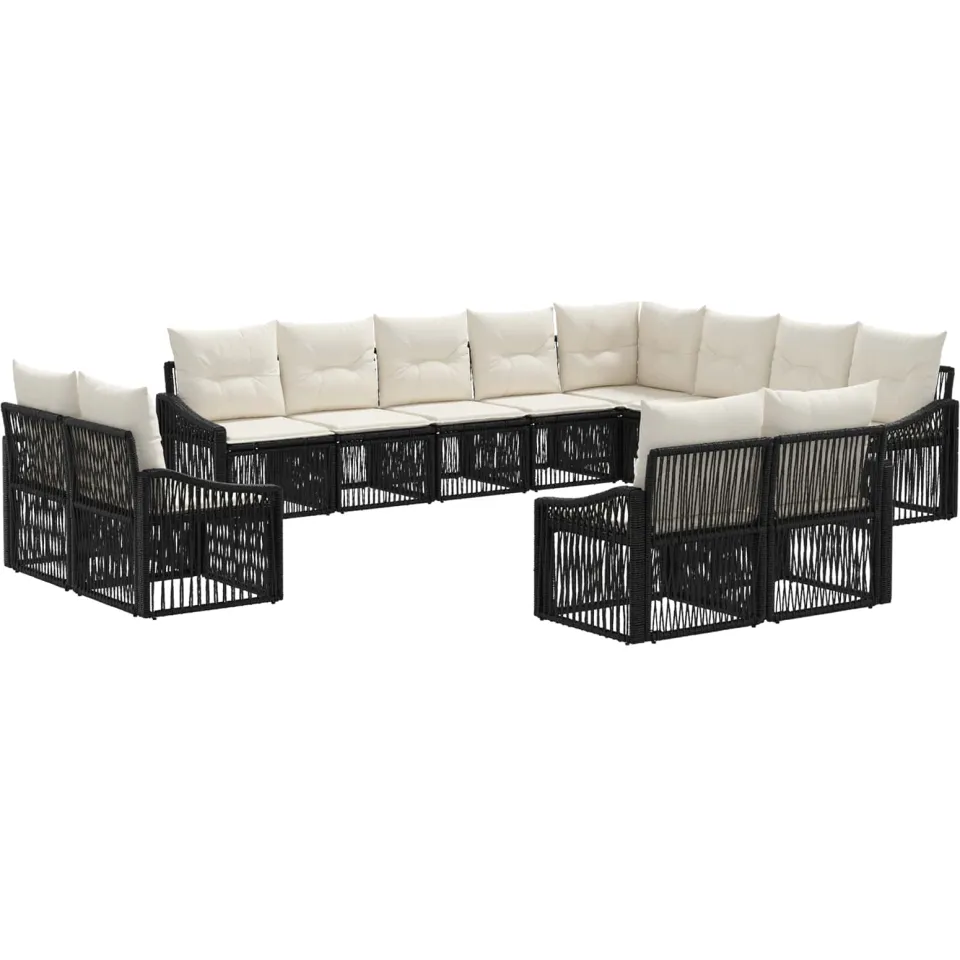 vidaXL Tuinbankenset 12 st 12-zits Zwart poly rattan, foto 3