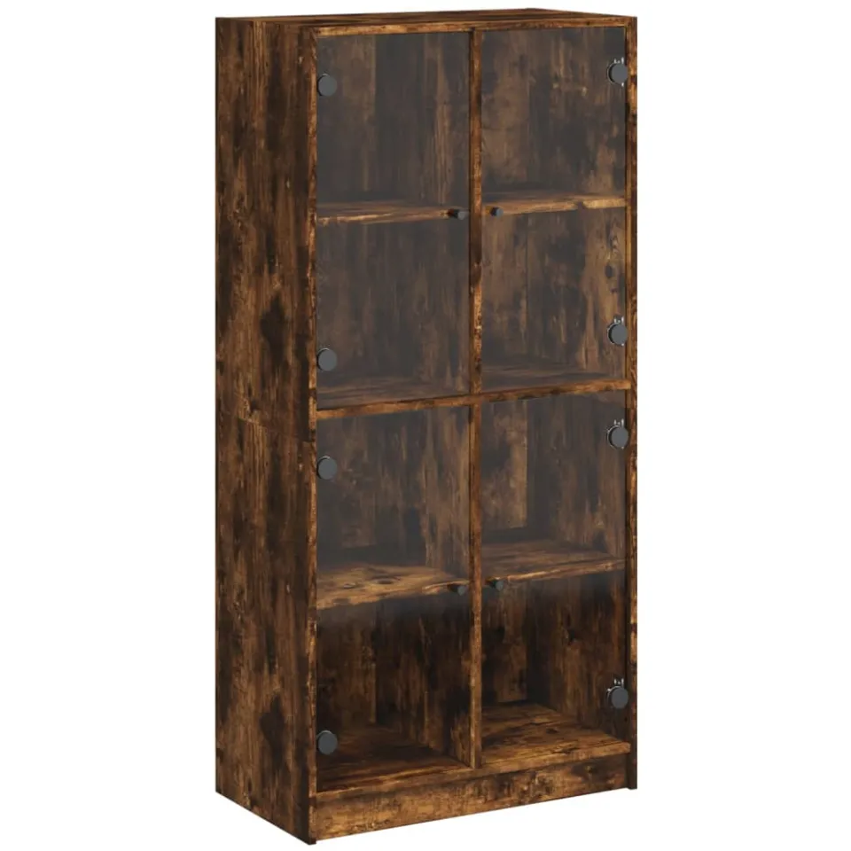 vidaXL Hoge kast met deuren 68x37x142 cm bewerkt hout gerookt eiken Bruin