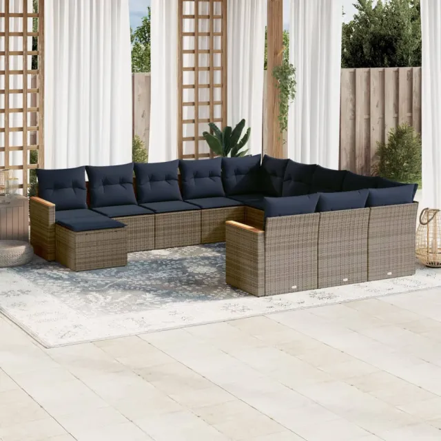 vidaXL 12-delige tuinbankset met kussens, grijs polyrotan, foto 2