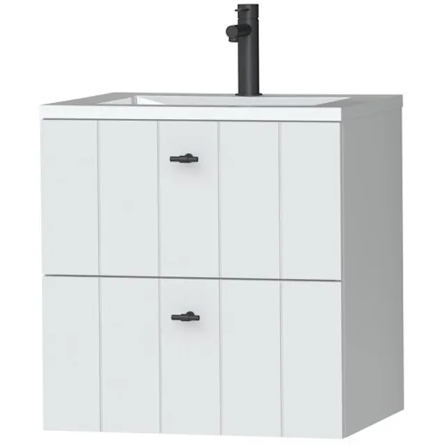 Tiger Maryport Meubelset 60 cm met 2 lades Mat wit incl Quadro wastafel Hoogglans wit - 1496008911