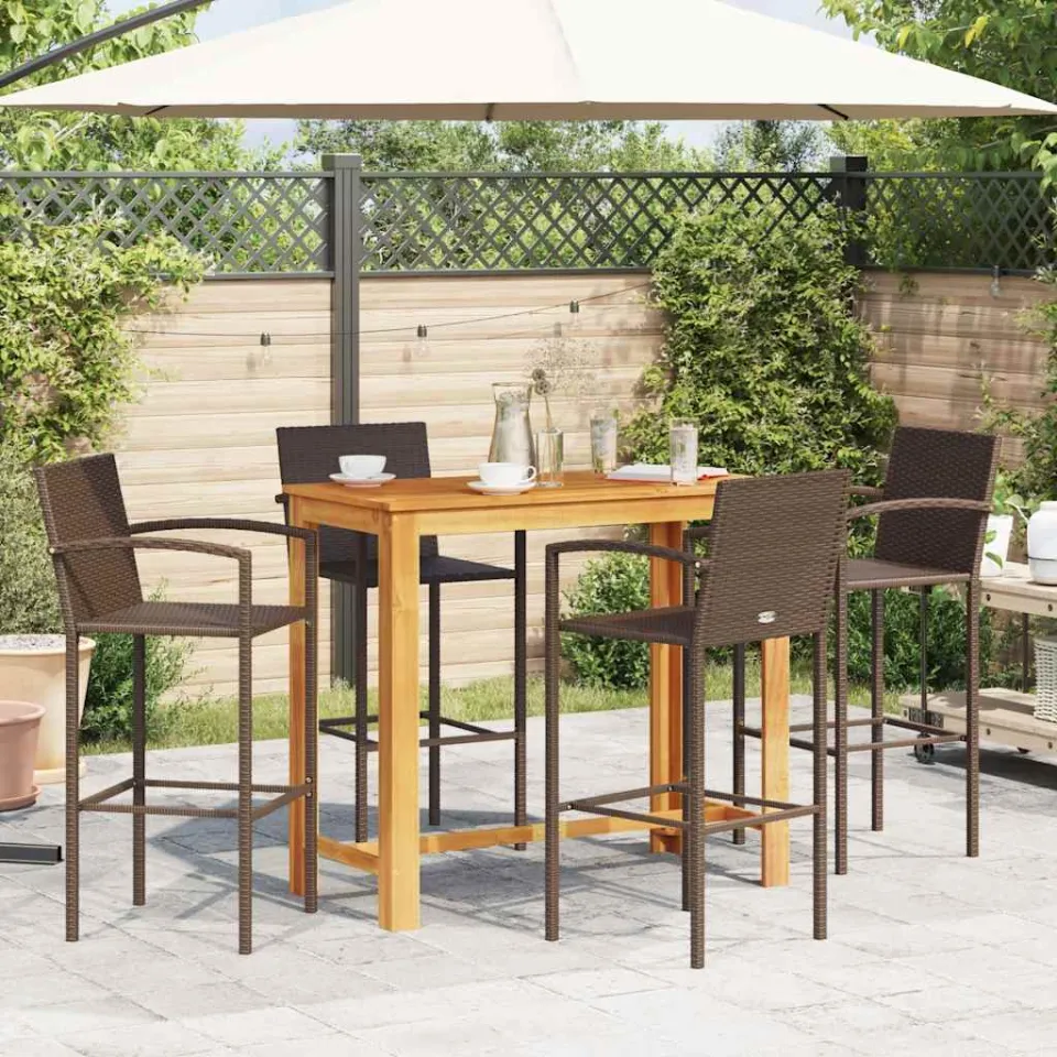 vidaXL 5-delige Tuinbarset massief acaciahout en poly rattan bruin, foto 2
