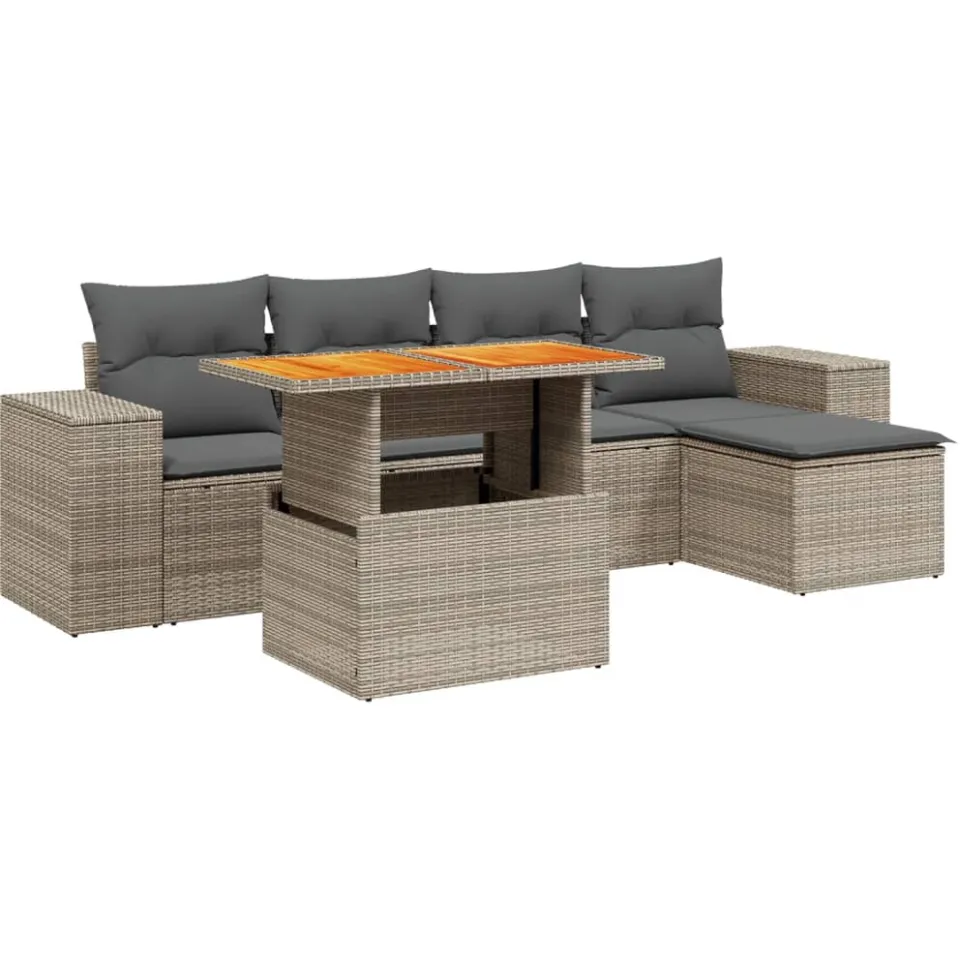 vidaXL 6-delige Loungeset met kussens poly rattan grijs, foto 3