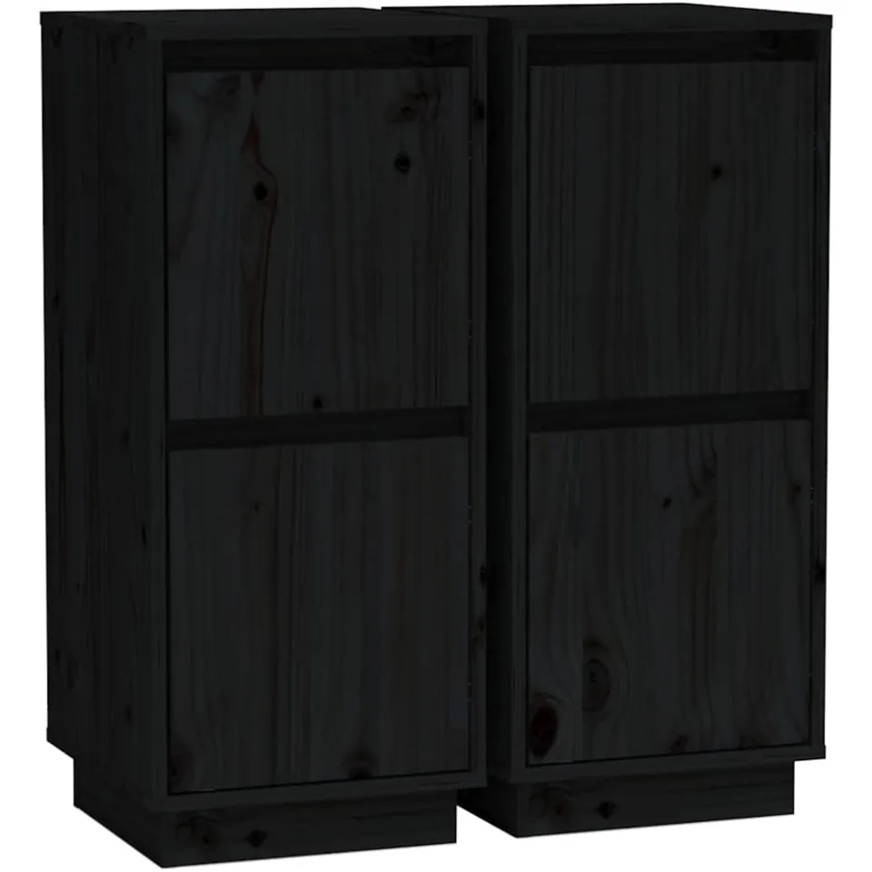 vidaXL Dressoirs 2 st 31,5x34x75 cm massief grenenhout zwart, foto 3