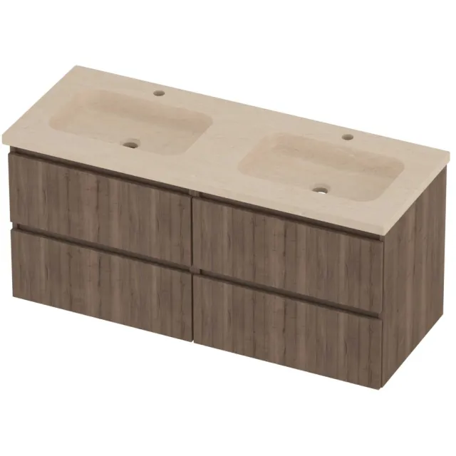 Proline Rollo Badmeubelset Hardsteen Elegant Gefreesd 120x46x54 cm Sand Stone Terra Oak Eiken