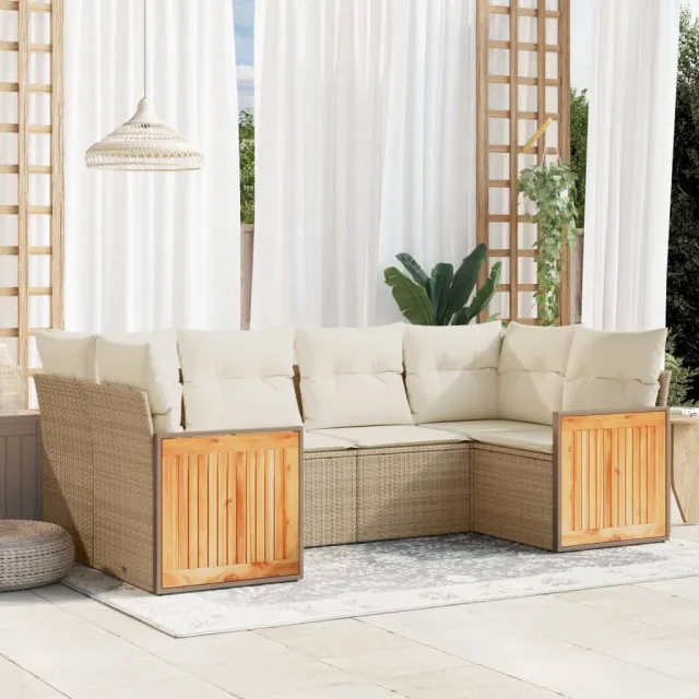 vidaXL 6-delige Loungeset met kussens poly rattan beige, foto 2