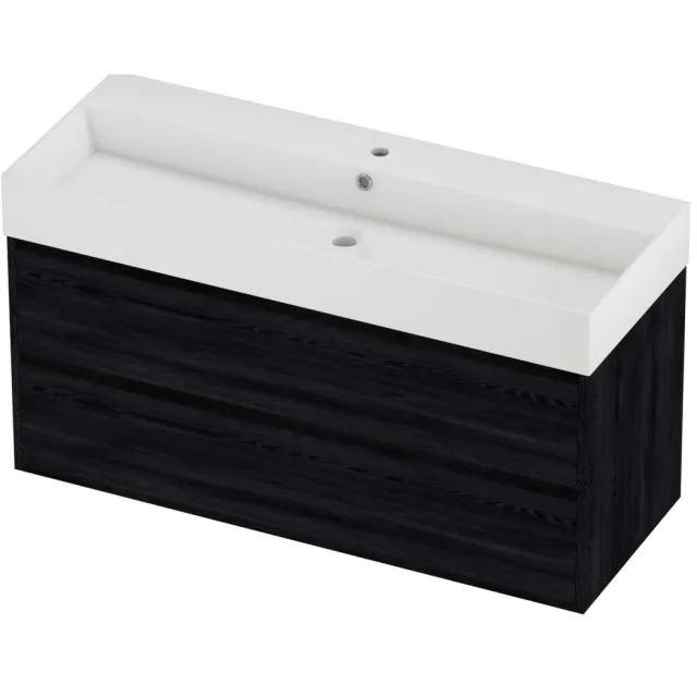 Proline Zara Badmeubelset Porselein Loft 1 Kraangat Greeploos 120x46x65 cm Glans Wit Black Oak Eiken