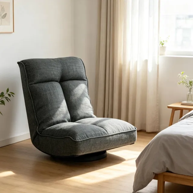 HAUSS SPOLE Relaxfauteuil - Draaibare Vloerstoel met Verstelbare Rugleuning - Opvouwbaar voor de Leeshoek - Linnenstof van Polyester - Grijs