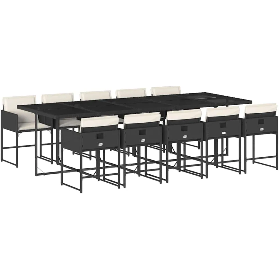 vidaXL 11-delige Tuinset met kussens poly rattan zwart