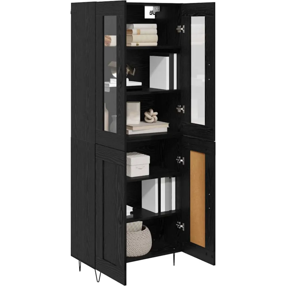 vidaXL Hoge kast Zwart Eiken 69,5 x 34 x 90 cm Bewerkt hout