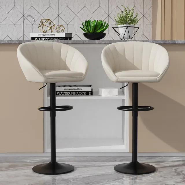 PIPIPOXER Barkrukken set van 2, linnen stoffen keukenstoel, draaibare barkruk voor keuken/thuisbar,Beige
