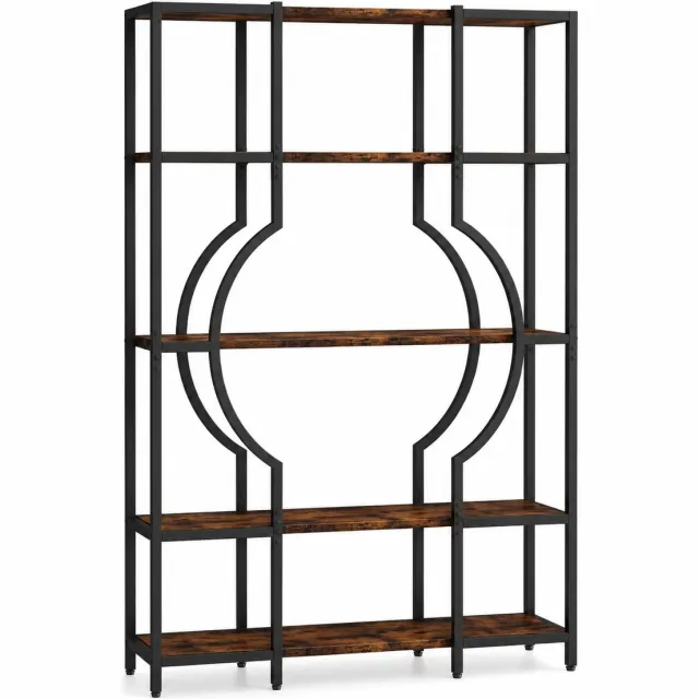 ITRONIQ Industriële Boekenkast Met 12 Open Vakken - Modern Boekenrek Voor Woonkamer Slaapkamer Kantoor - Houtlook Met Zwarte Frame Bruin