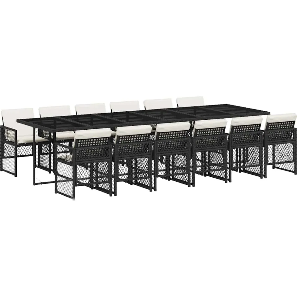 vidaXL 13-delige Tuinset met kussens poly rattan zwart