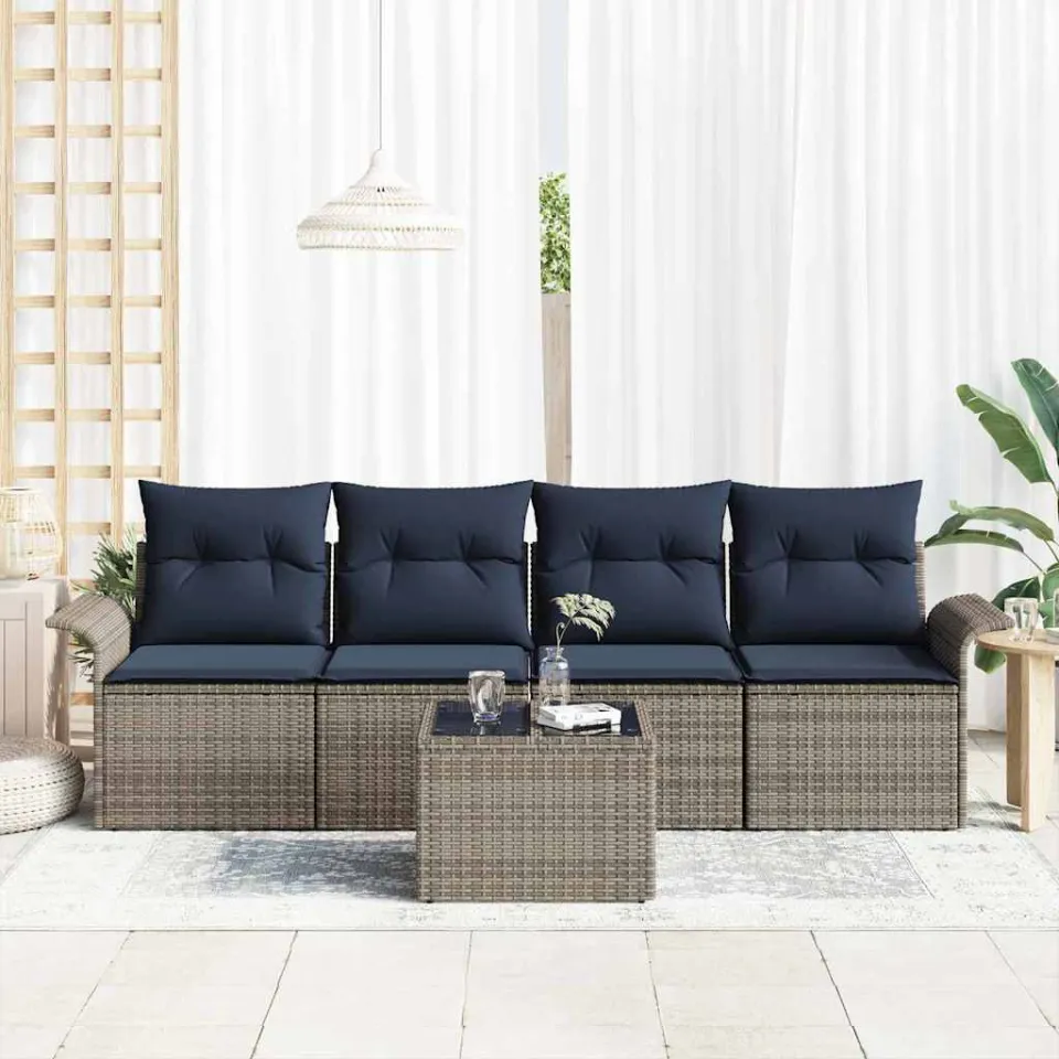 vidaXL Bankstel 5 st Grijs poly rattan, foto 3