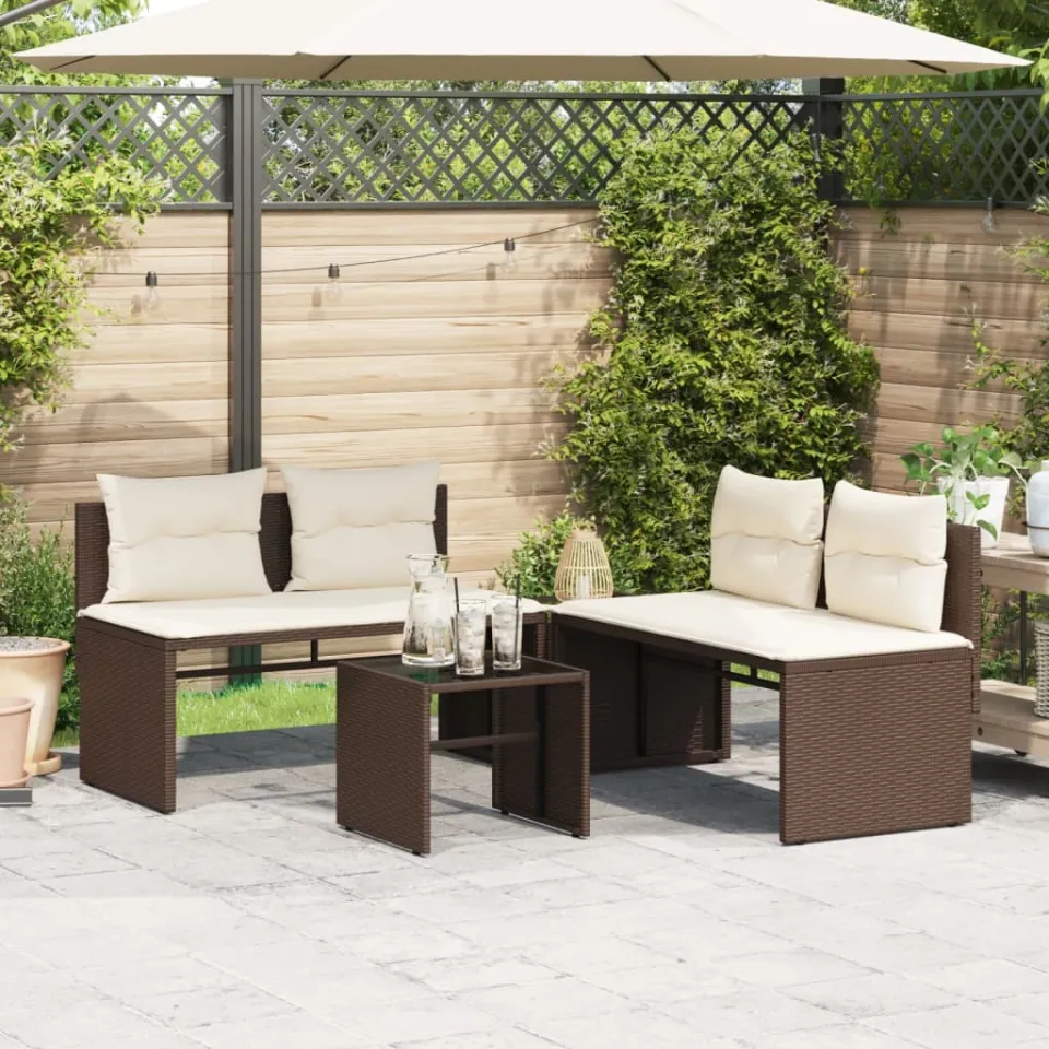 vidaXL 4-delige Loungeset met kussens poly rattan bruin, foto 2