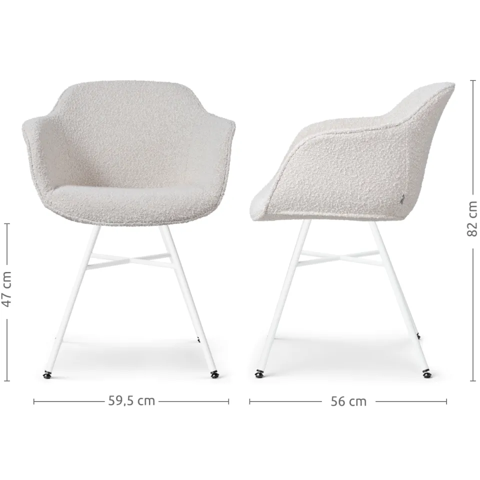 Nolon Noa-Mare eetkamerstoel bouclé beige - wit onderstel