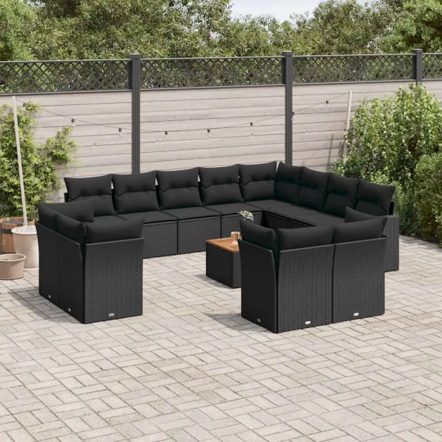 vidaXL 13-delige Loungeset met kussens poly rattan zwart, foto 2