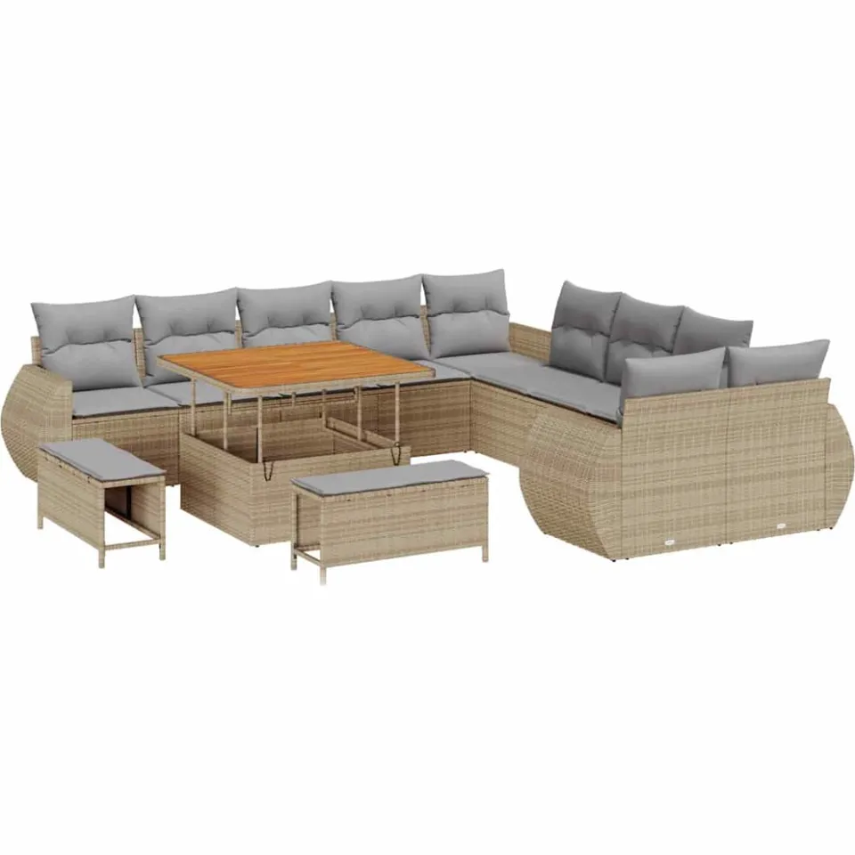 vidaXL Tuinbankenset 13 st Beige poly rattan