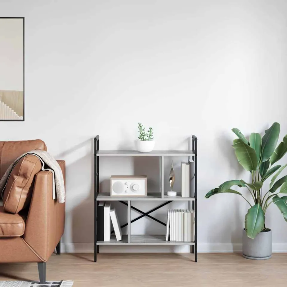 vidaXL Boekenkast 5-laags 75 x 30 x 91 cm Bewerkt hout Grijs Sonoma, foto 4