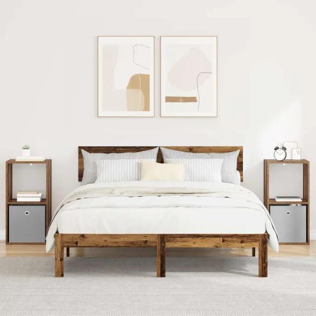 vidaXL Nachtkastje 2 st Oudhout 35 x 32 x 68,5 cm Bewerkt hout Bruin