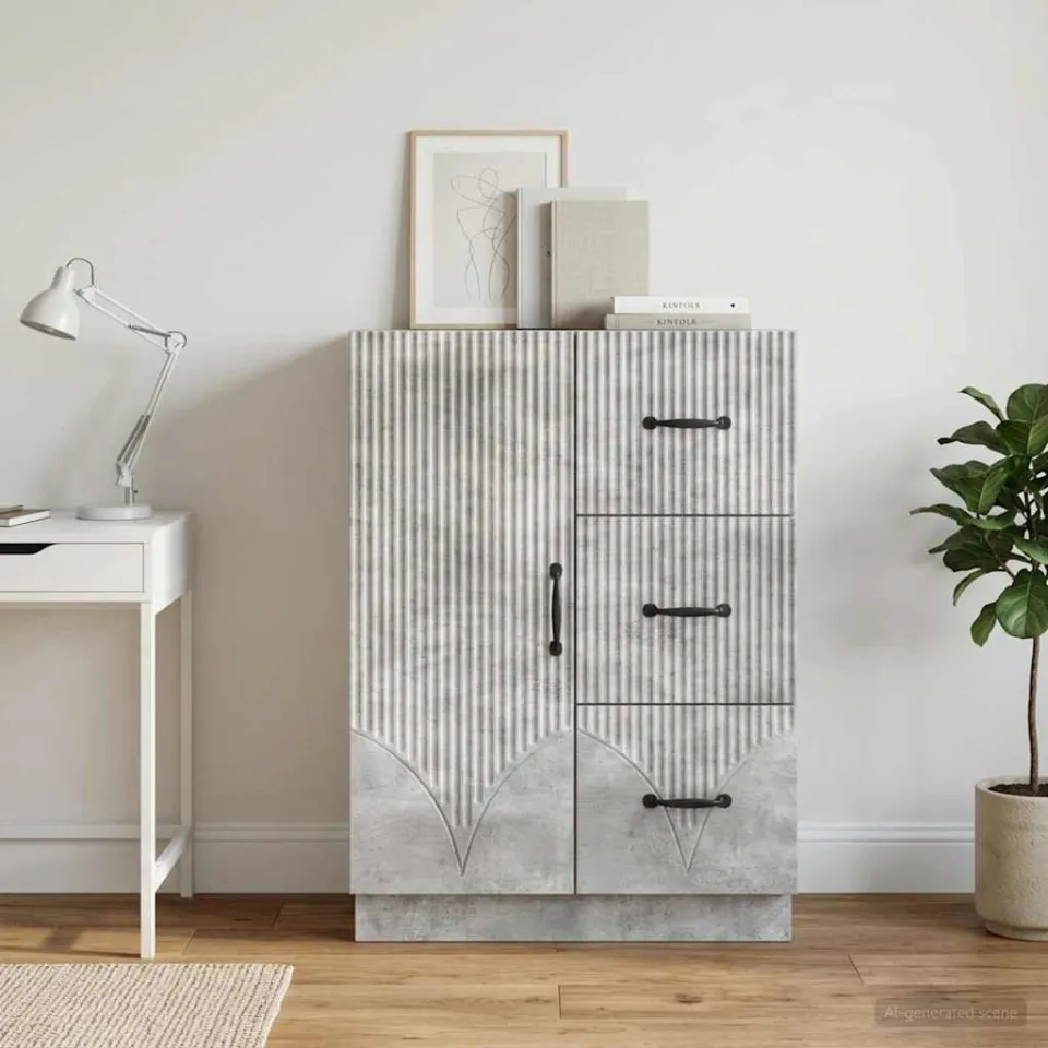 vidaXL Dressoir met lade Betongrijs 66 x 34,5 x 87 cm Bewerkt hout grijs, foto 3