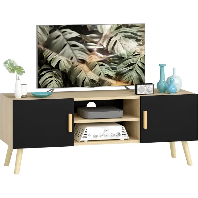 Homcom TV-meubel - Spaanplaat, MDF - 110x36,2x42cm - Eiken, Zwart Houtkleur
