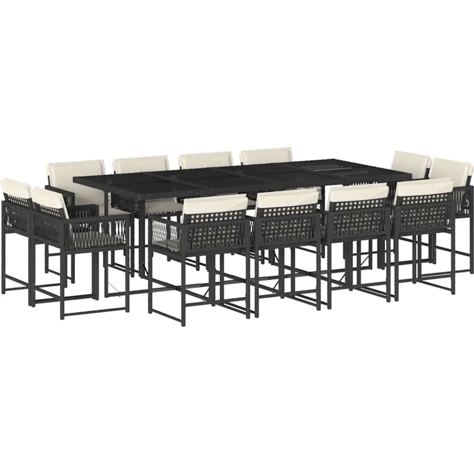 vidaXL 13-delige Tuinset met kussens poly rattan zwart