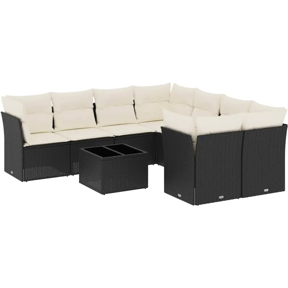 vidaXL 9-delige Loungeset met kussens poly rattan zwart