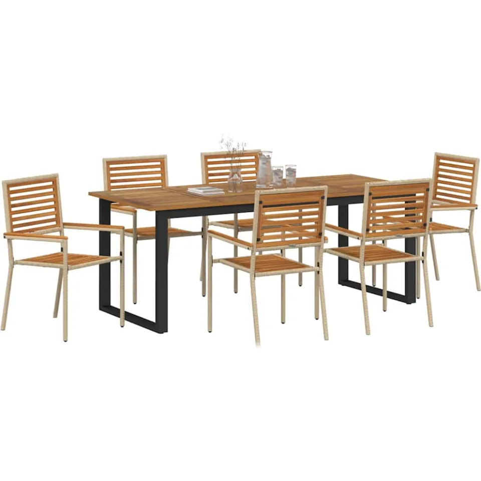vidaXL Tuin eettafelset 7 st Beige Massief Acaciahout
