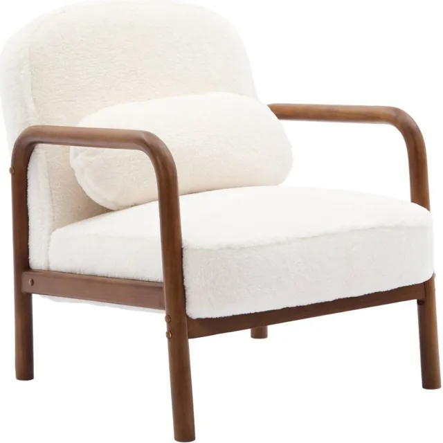 sweeek Scandinavische fauteuil met walnootkleurig hout en imitatiebonteffect - amélie Crème