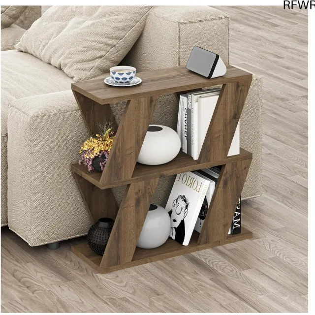 RFWR Slanke Bijzettafel met Opbergplanken en Twee Etages voor Woonkamer en Kantoor, 60 x 22 x 57 cm hout