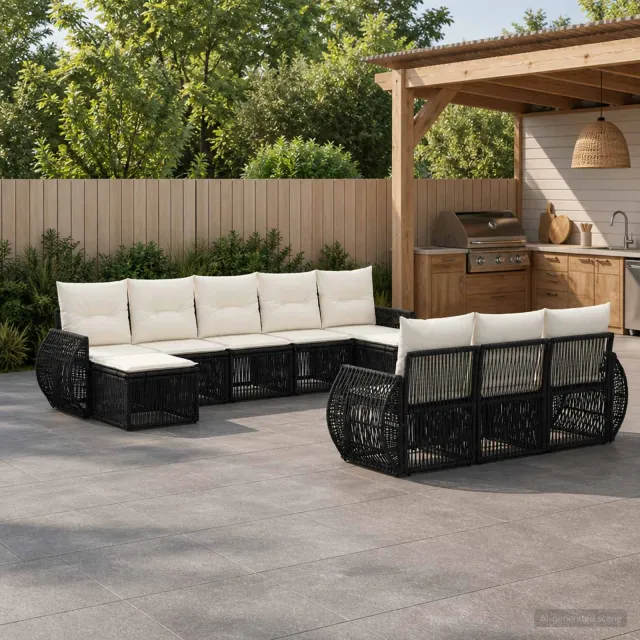 vidaXL Tuinbankenset 10 st 10-zits Zwart en Cream Wit poly rattan, foto 2
