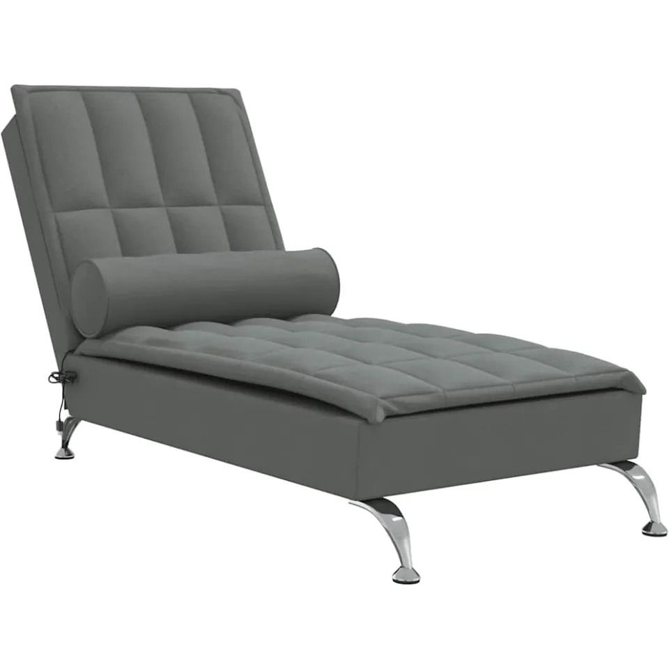 vidaXL Massage chaise longue met bolster stof donkergrijs