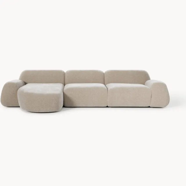 Westwing Collection Modulaire teddy-hoekbank Wolke (4-zits) beige