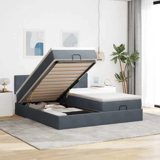 vidaXL Ottoman bed met matrassen 200x200cm fluweel donkergrijs grijs