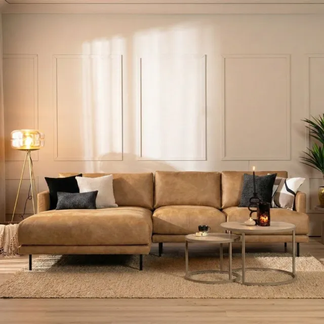 Bronx71 Industriële hoekbank Denver beige eco-leer links