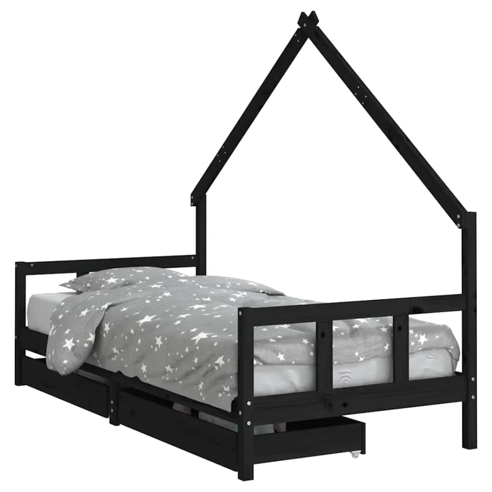 vidaXL Kinderbedframe met lades 90x200 cm massief grenenhout zwart