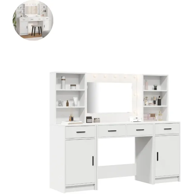 GranMaison Kaptafel met spiegel en verlichting - Make up tafel - Make up - Toilettafel - Met lades - Wit