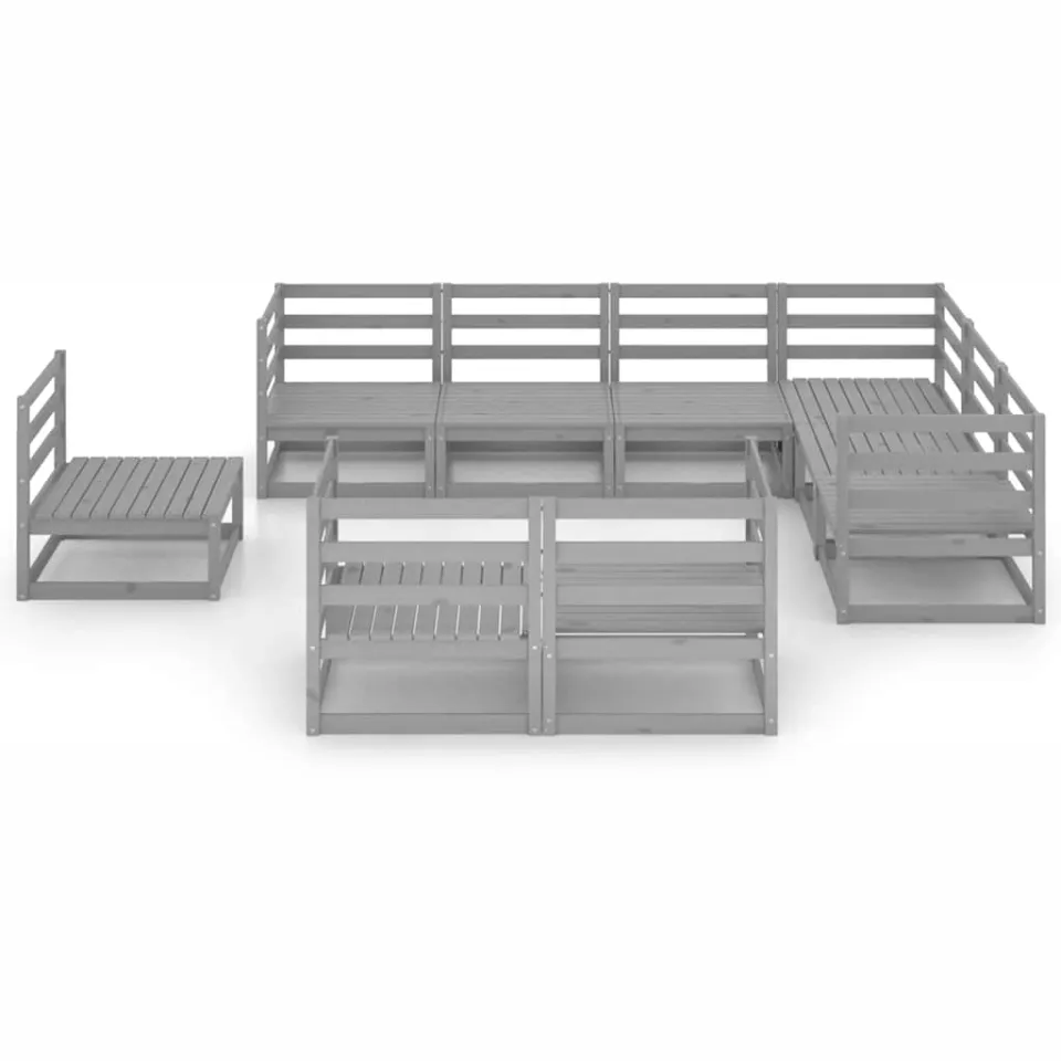 vidaXL 9-delige Loungeset massief grenenhout grijs