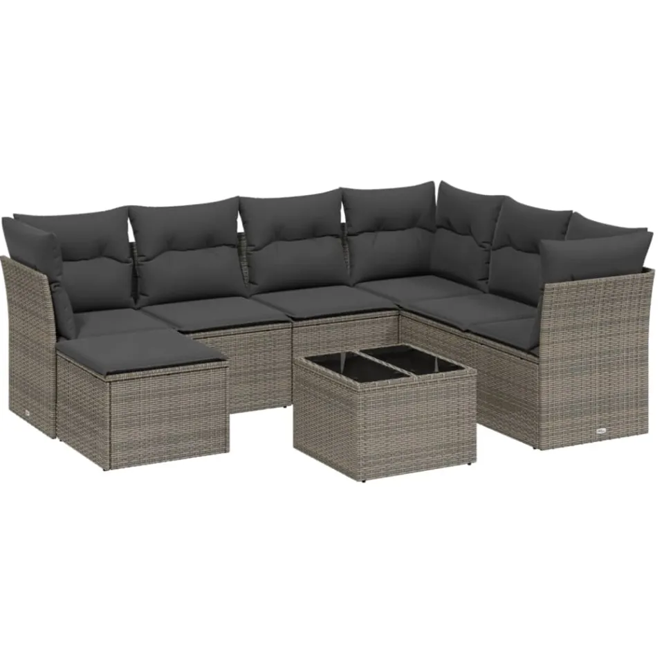 vidaXL 8-delige Loungeset met kussens poly rattan grijs